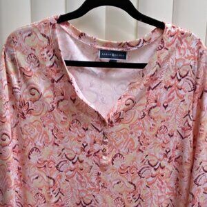 Karen Scott floral print 3/4 sleeve henley top Size XXL